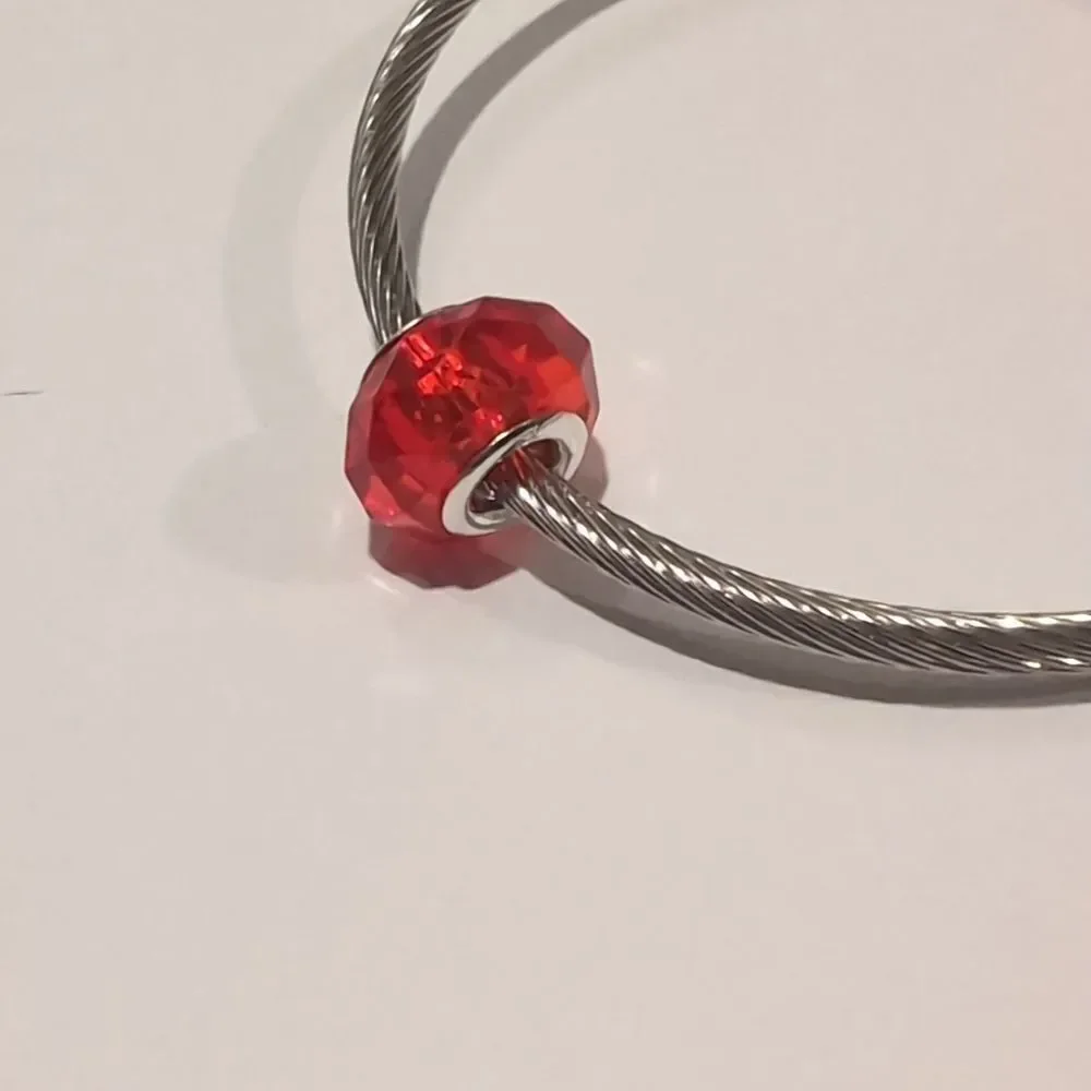 Silver Red Faceted Charm‎ for Pandora Style Bracelet